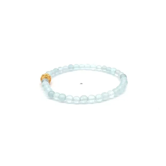 18K Gold Money Coin Ball Lucky Charm Bracelet Mini Gemstones Natural Aquamarine - Picture 3 of 7